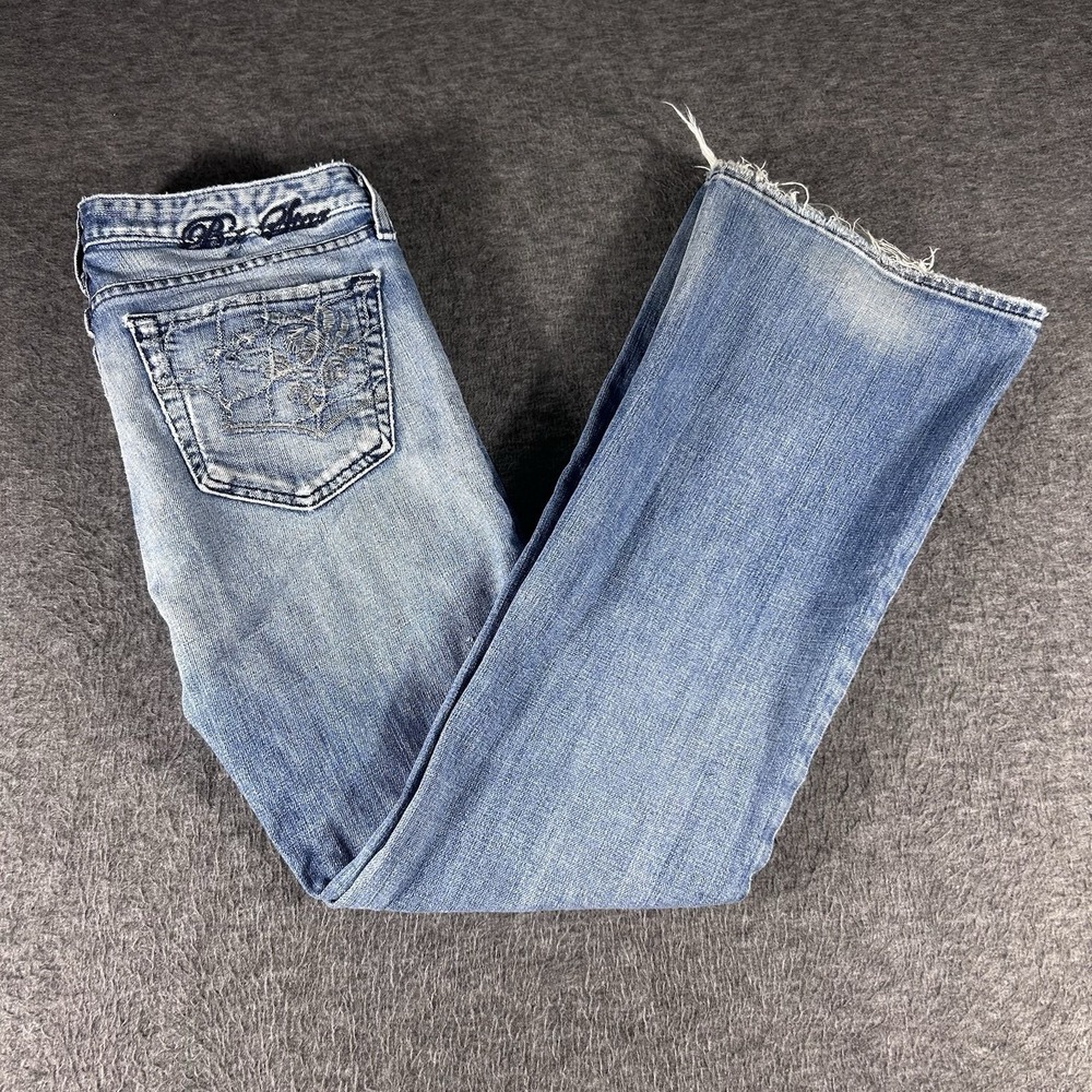 Y2K BIG STAR SWEET Low Boot Jeans Women's Blue Wash Distressed Flare Denim 28R